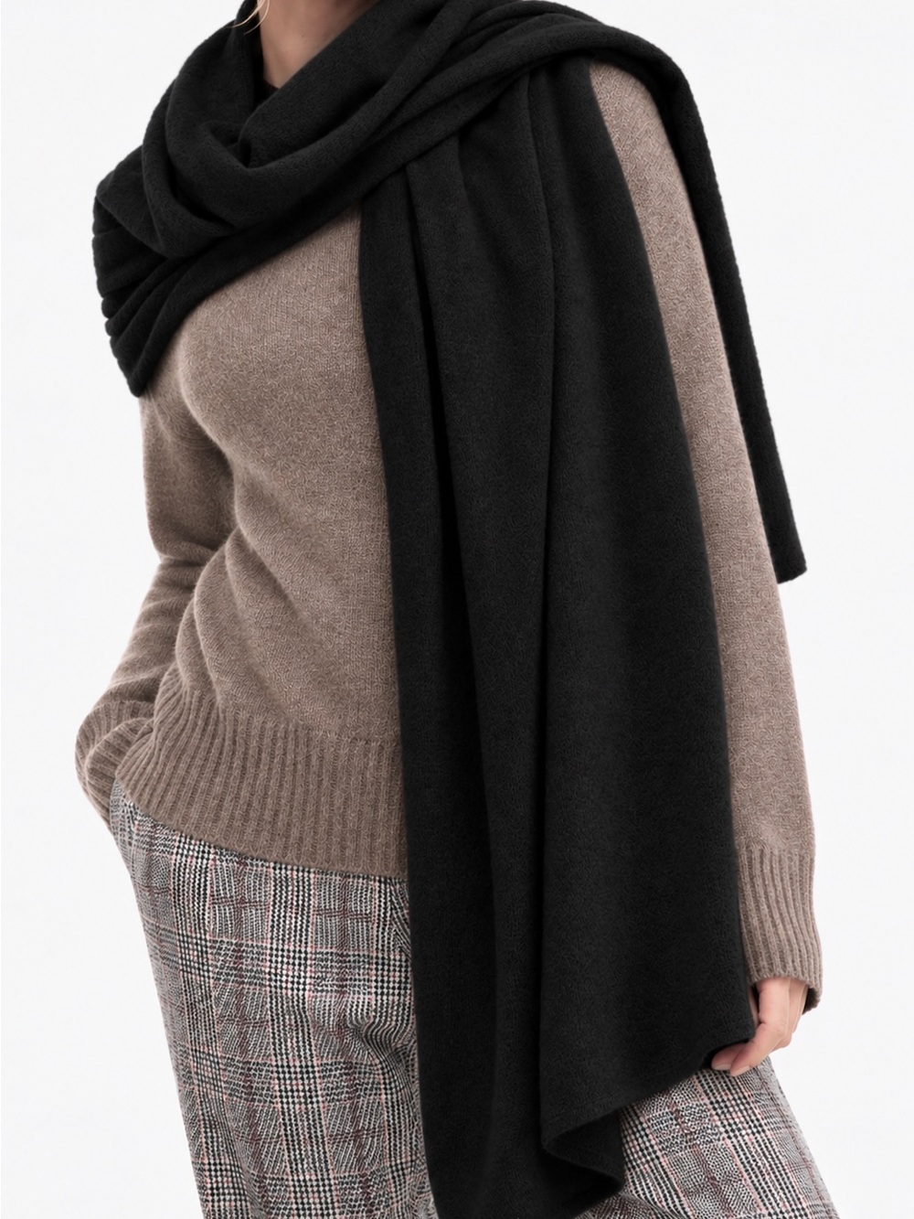 Charter Club 100% Cashmere Knit Scarf Black 72”x25" Wrap Shawl Luxury Soft Warm